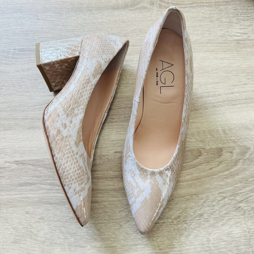 Agl Marble Python Pointed Toe Block Heel Pumps Sz… - image 1
